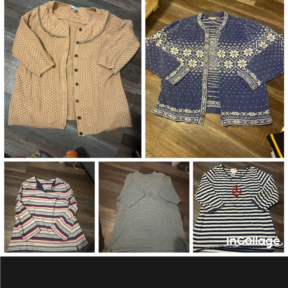 Vintage Sweater top lot 5 flaw blue white sweater L make offer